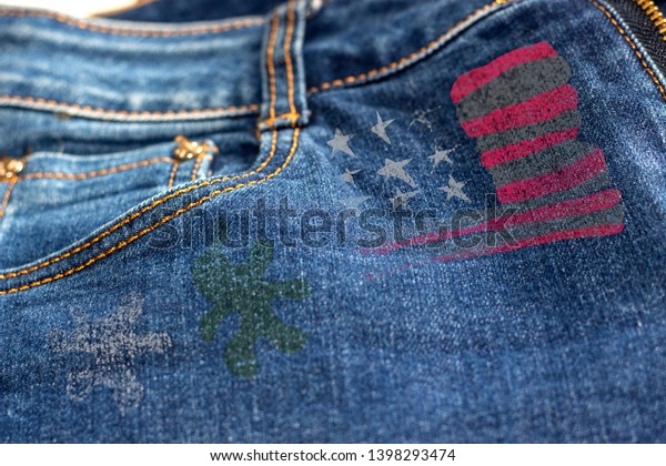 Old Dark Blue Faded Jeans Print Stock Photo Edit Now