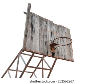 Old And Decay Wooden Basket Ball Hoop In Wasteful Playground