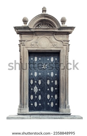 Old decorative baroque palace doors isolated on white background 