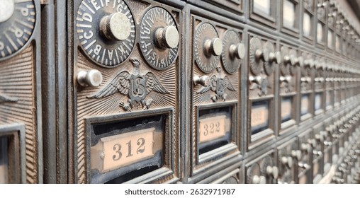 Old decorative post office boxes.