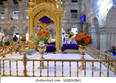 OLD DELHI - DEC 18, 2019 - Ceremony in the Gurudwara Sis Ganj Sahib ji Sikh temple, Old Delhi, India