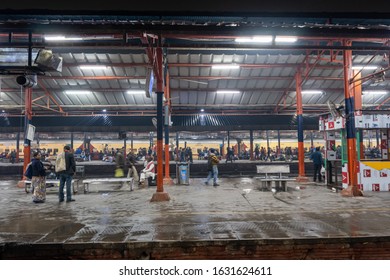 Old Delhi Train Station Or Delhi Junction Railway Station Platforms With People And Train Waiting. January 13th 2020. New Delhi, India