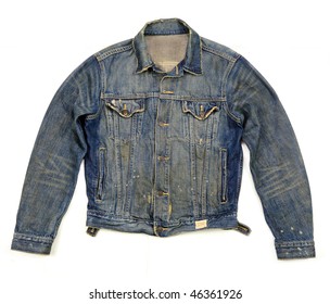 Old Denim Jacket Light Wash Buttoned Ripped And Torn