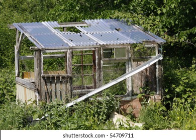 Old Derelict Shed In An Overgrown Allotment Plot