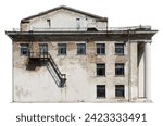 Old destroyed building slated for demolition. Isolated on white                               