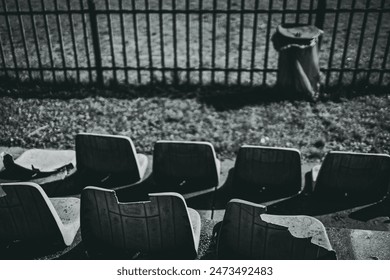 old devastated seats in the stadium