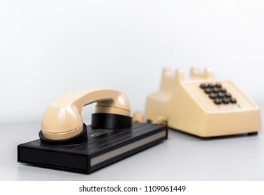 An Old Dial-up Modem. This Is The Type Of Modem Where A Phone Handset Sits In The Modem Cradle. Shallow Depth Of Field.