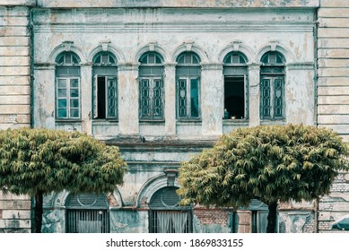 Old Dilapidated Colonial Building In A Street Of Yangon, Burma, Myanmar