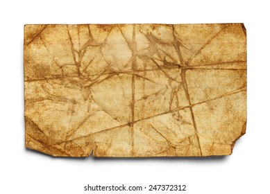 Old Dirty Bent Index Card Isolated On White Background.