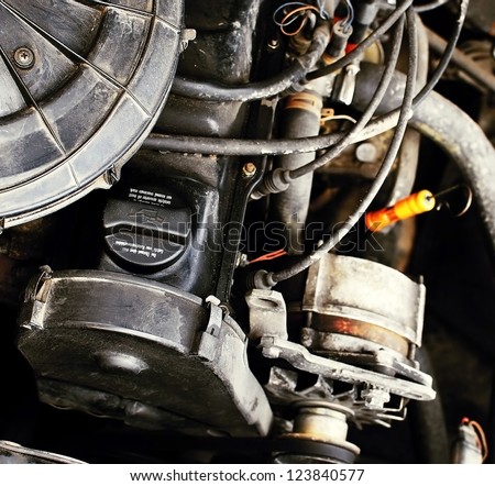 Old dirty car engine