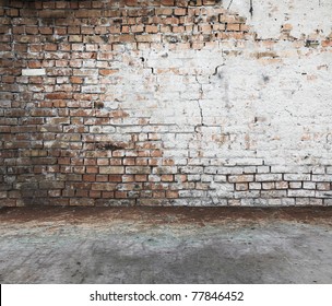 old dirty interior with brick wall, vintage background
