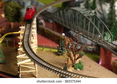 An Old And Dirty Model Railway Track On Scratch Built Model Bridge In The Scene Appear The Model Train As A Background Represent The Model Train For Hobby Concept Related 