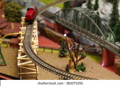 An Old And Dirty Model Railway Track On Scratch Built Model Bridge In The Scene Appear The Model Train As A Background Represent The Model Train For Hobby Concept Related 