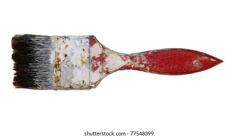 Old Dirty Paint Brush Isolated On White Background