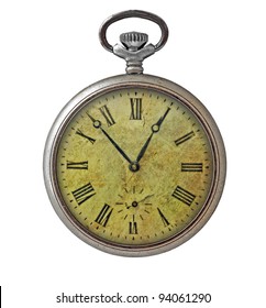 Old Dirty Pocket Watch Isolated On White