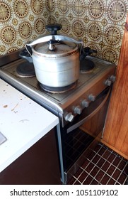 Old Dirty Pressure Cooker In A Retro Kitchen