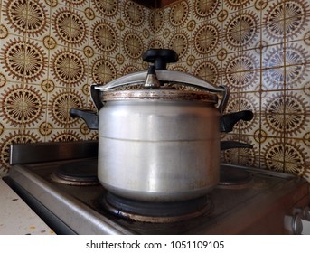 Old Dirty Pressure Cooker In A Retro Kitchen
