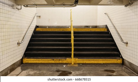 Old And Dirty Subway Stairs In New York City