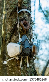 Old Discarded Gas Mask. Protective Equipment For Work In The Exclusion Zone Of The Chernobyl Nuclear Power Plant