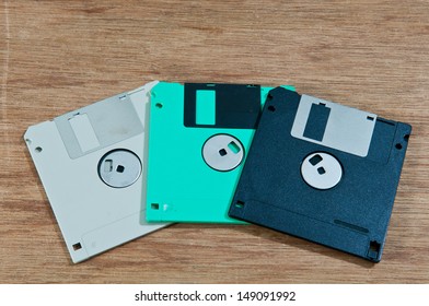 old diskettes on  wood background