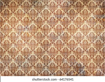 Old And Distressed Red Damask Wallpaper