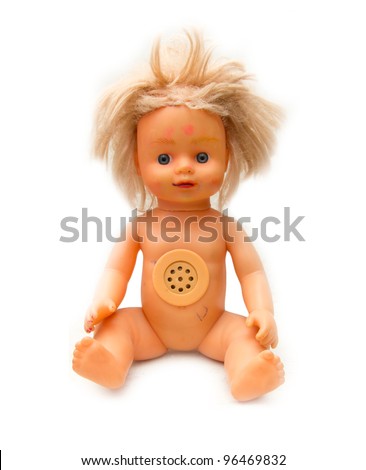 old doll on a white background