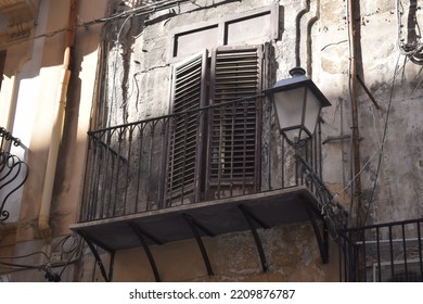 Old Door And Balcony In Palermo, Sicily, Italy