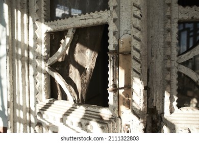 Old Door Handle With Cobweb In Old Abandoned Yard