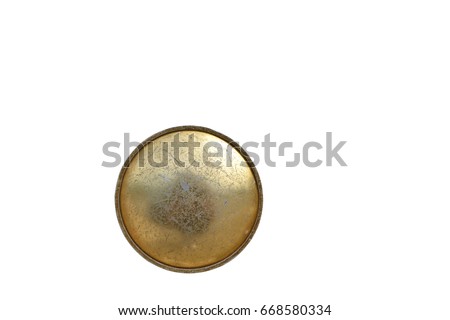 Old door knob made of brass on white background