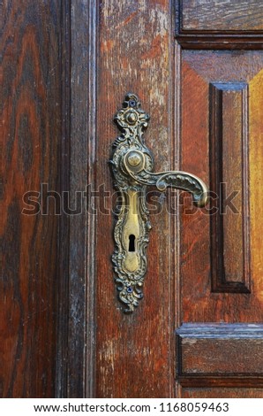 Old door knob on the brown door
