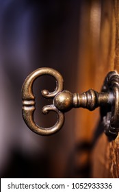 Old Door Lock, Aged Metal Key, Wooden Door