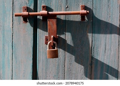 Old door with metal locker.  Dubai. United Arab Emirates. 04-15-2021