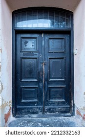 Old Door, Texture Of Damaged Wood, Peeling Paint.
