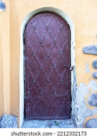 Old Door, Texture Of Damaged Wood, Peeling Paint.
