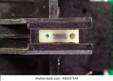 Old Dot Matrix Printer Printhead - Closeup View Of 24 Pins