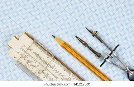 Old Drawing Tools On Graph Paper