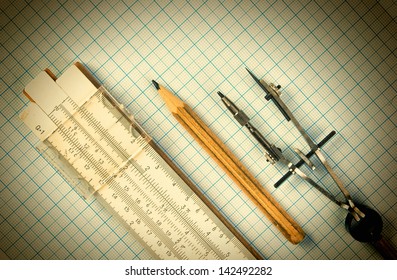 Old Drawing Tools On Graph Paper