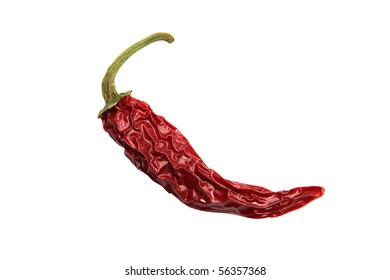 Old Dried Red Hot Chili Pepper Isolated On White