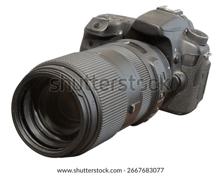 old dusty digital slr camera isolated on white background