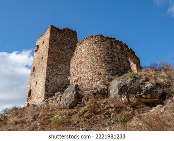 Old Egical towers complex, one of the largest medieval castle-type tower villages, located on the extremity of the mountain range in Ingushetia, Russia. - Shutterstock ID 2221981233