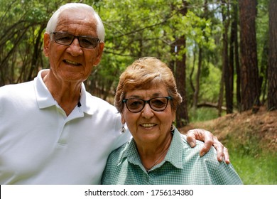 Old Elderly ￼￼hispanic Couple In New Mexico Forest Grandparents