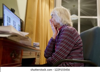 Old Elderly Senior Person Learning Computer And Online Internet Skills 