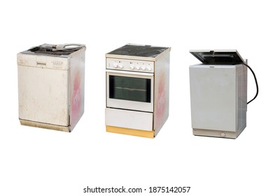 Old electrical appliances e-waste isolated on white background