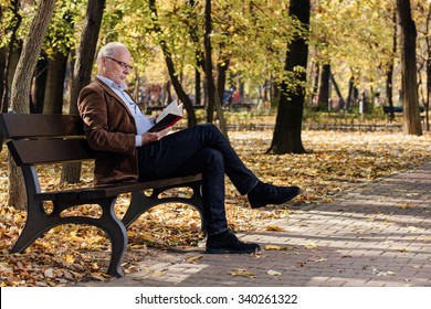 old elegant man with gray hair reading a book outside in park - Powered by Shutterstock