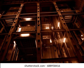 Old elevators in steel frame