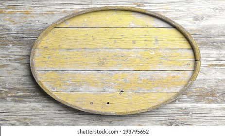 Old Elliptic Wooden Sign On Wood Wall Background