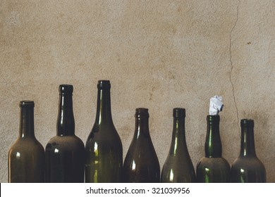 The old empty bottles of alcohol and beer