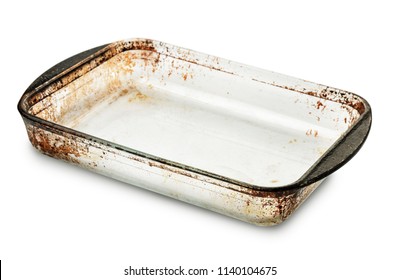 Old Empty Glass  Baking Tray Isolated On White