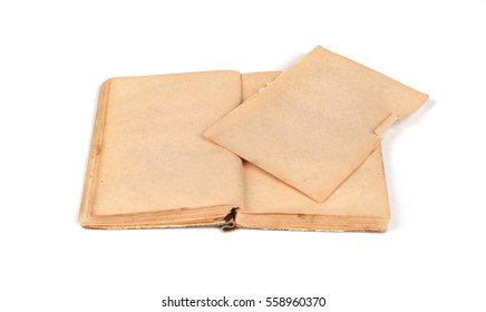 Old Empty Open Book With A Torn Page On A White Background