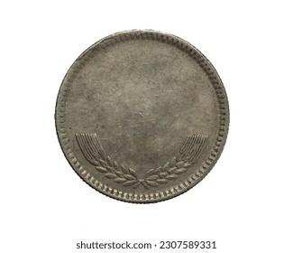 old empty silver coin on white isolated background